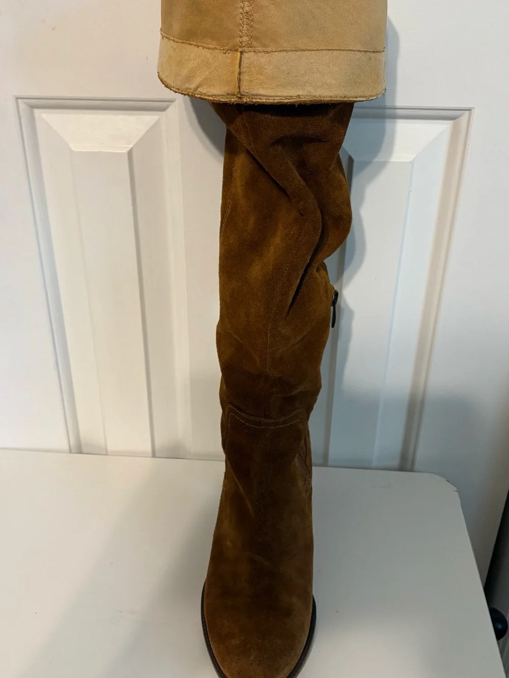 FRANCO SARTO, Brown Suede “Elnora” Tall Over-the-Knee Boots with Fringe Tassel